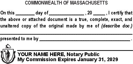 Massachusetts (MA) - Seal Design #1 - True Copy