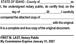 Idaho (ID) - True Copy