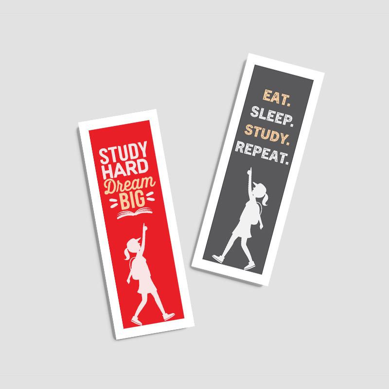 Bookmarks Pair of custom printed bookmarks featuring red and black motivational typography.