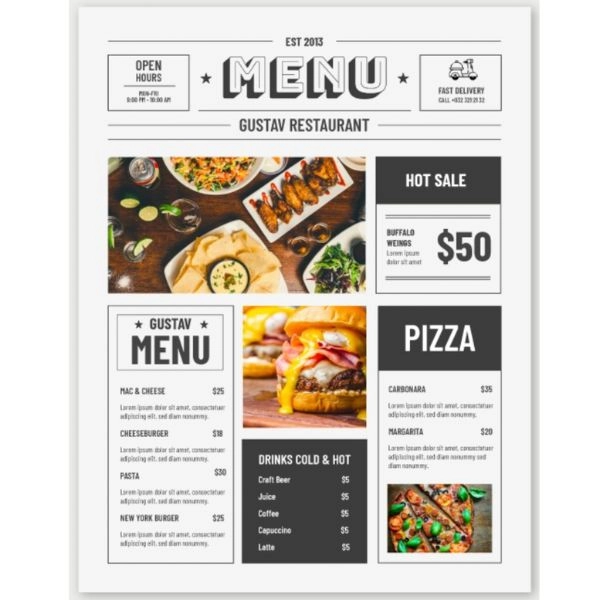 70lb Text Paper Menu