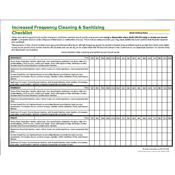 Subway Cleaning Checklist