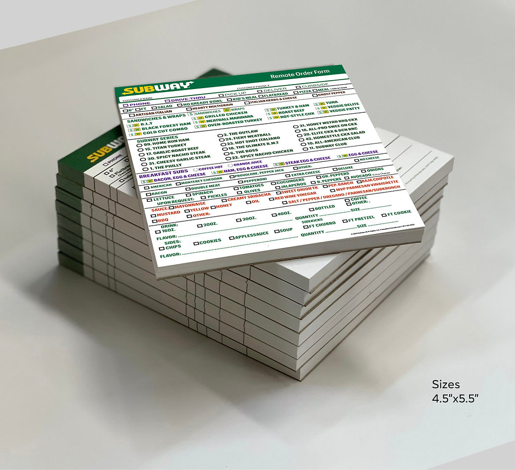 Subway Phone Order Pads 1