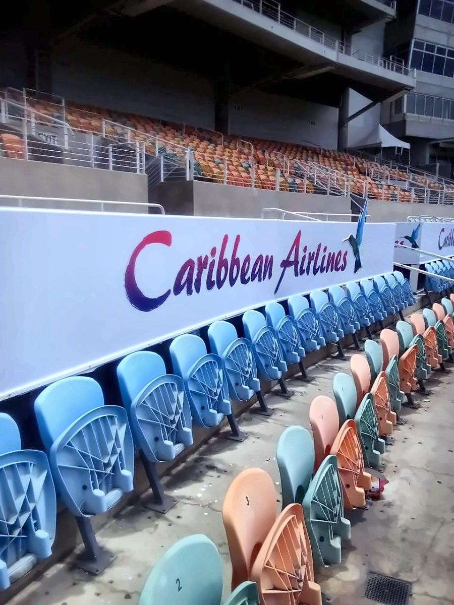 Caribbean Airlines branding along stadium seating
