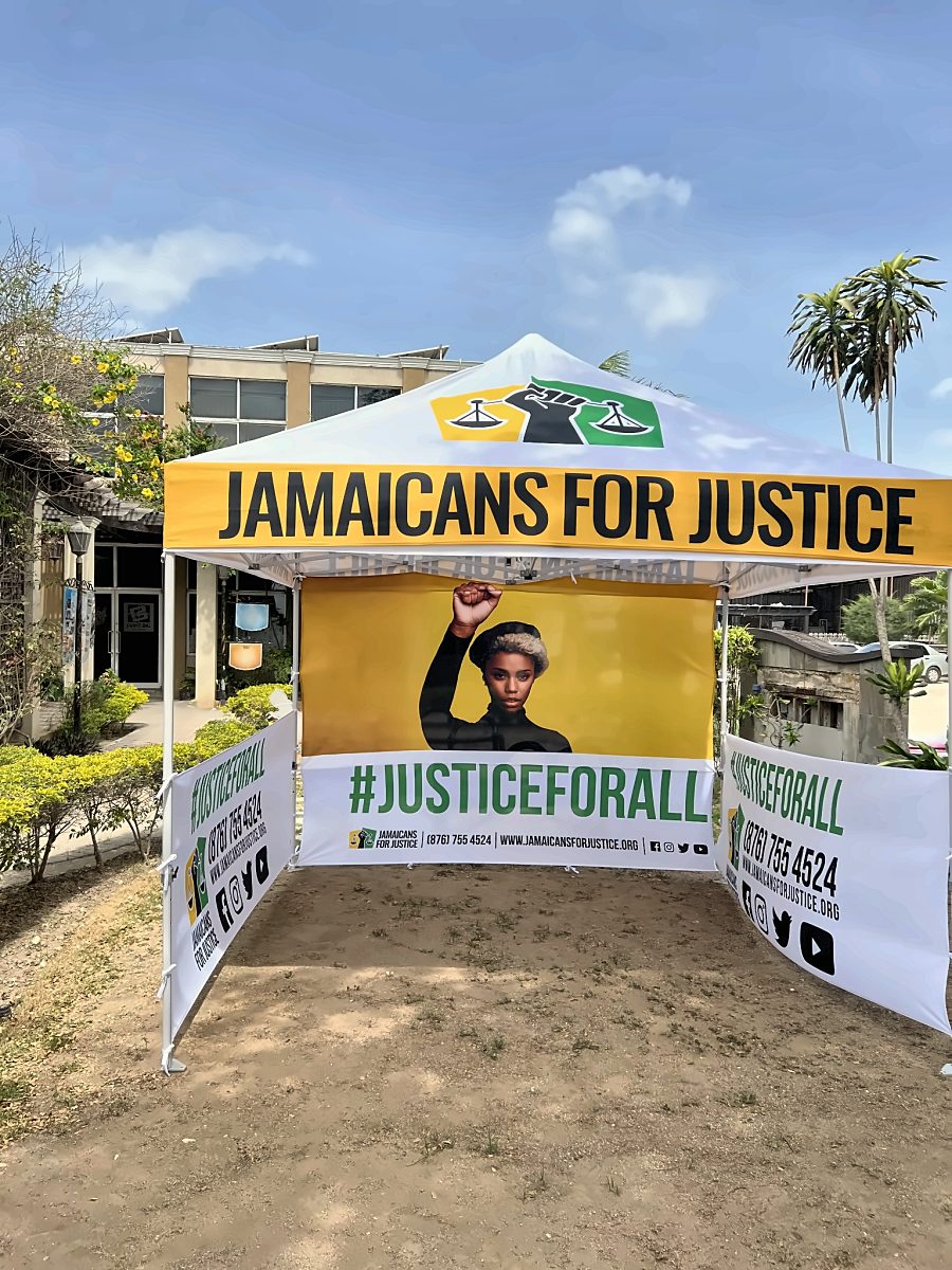 Jamaicans for Justice custom printed tent with side walls