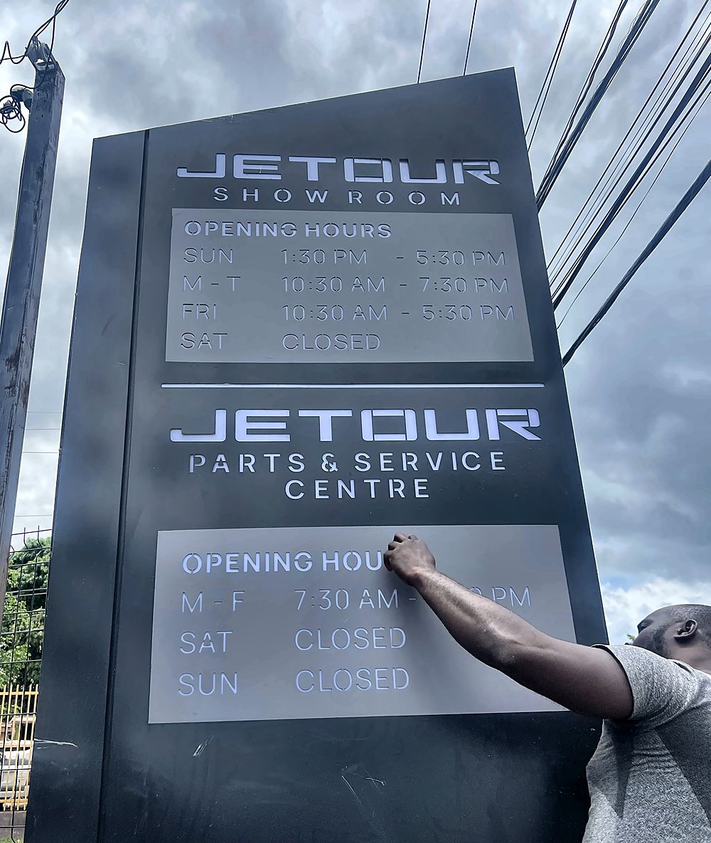 JETOUR Showroom and Parts and Service Centre pylon sign being finished by a Print Big installer