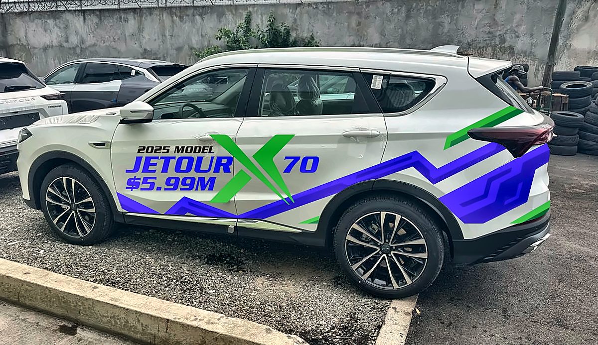 Jetour X70 SUV with blue and green promotional graphics by Print Big