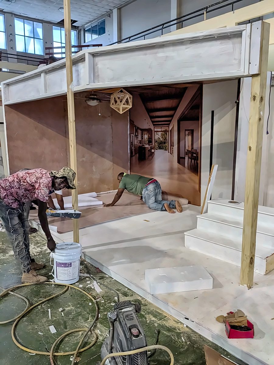 Graphics, flooring and staircase being installed