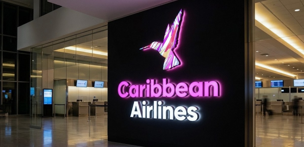Front and halo lit letters, Caribbean Airlines sign, made by Print Big