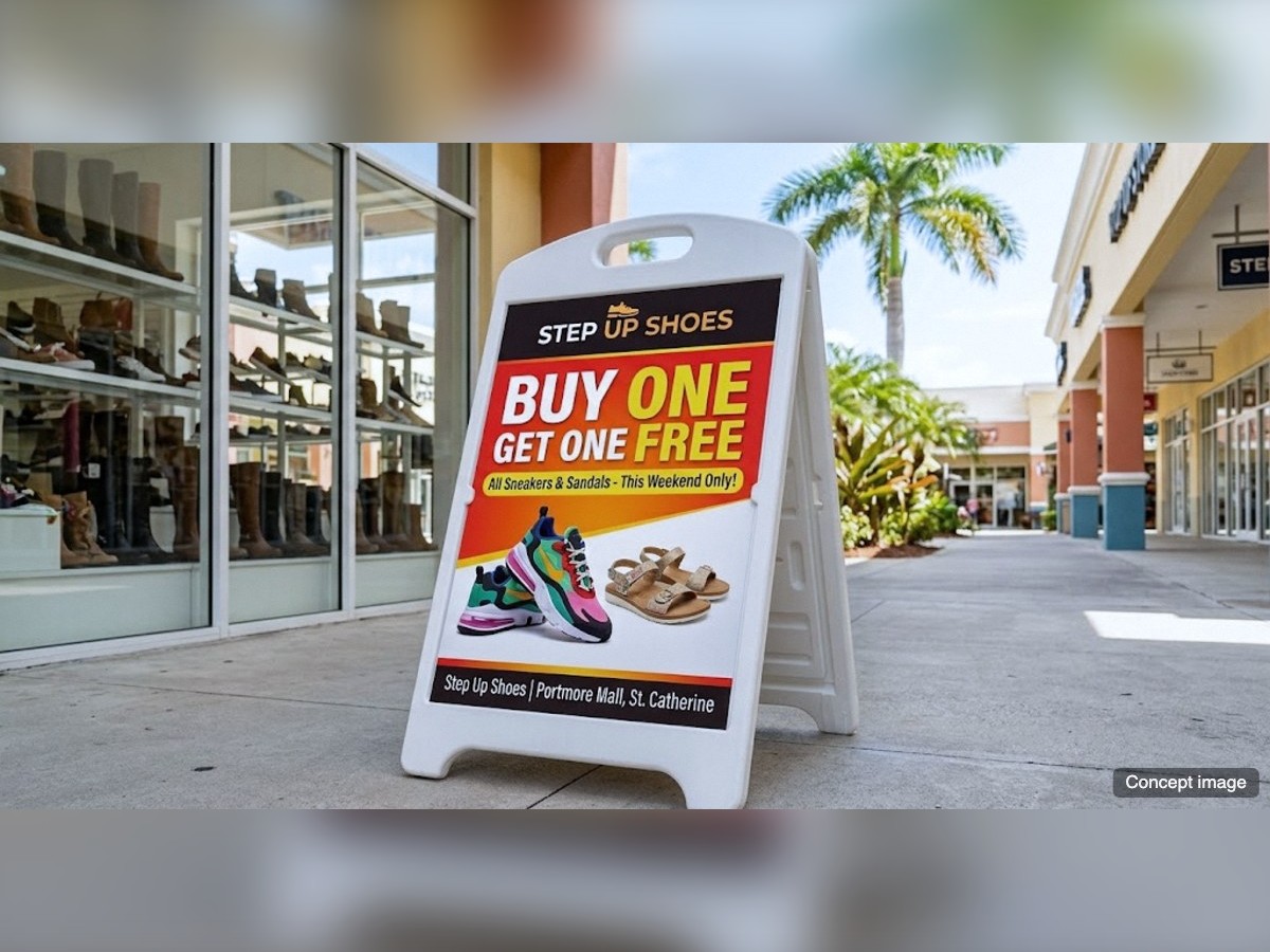 Standard 24 x 36 white plastic A-frame · store special (concept image)