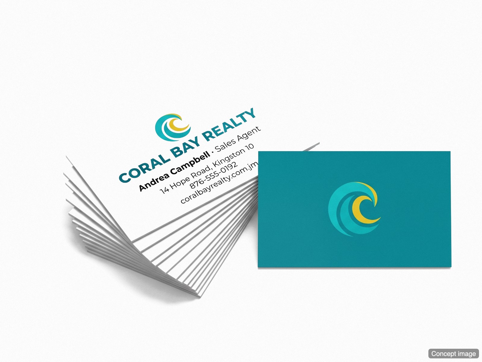 Gloss business cards, front and back · Coral Bay Realty, Kingston (concept image)