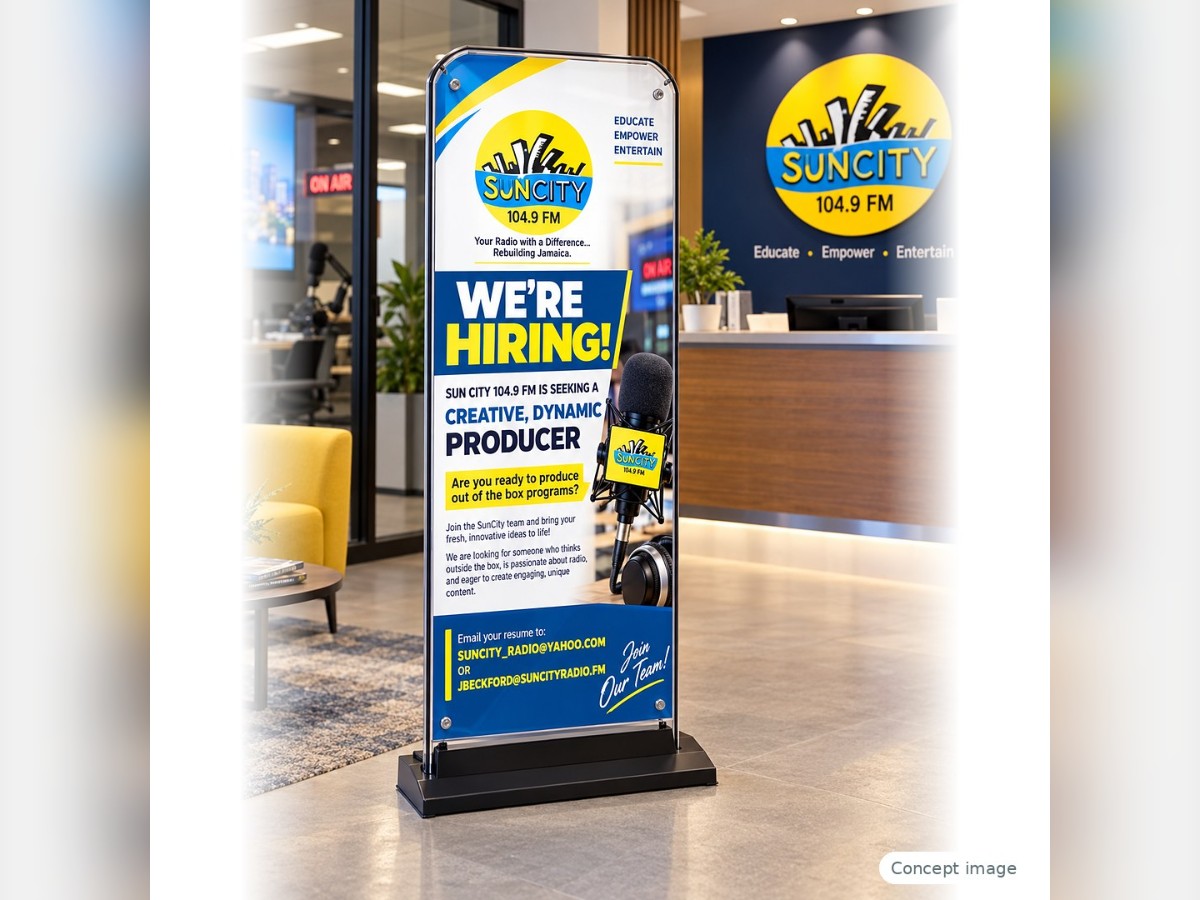 Door-shape banner in a business reception area