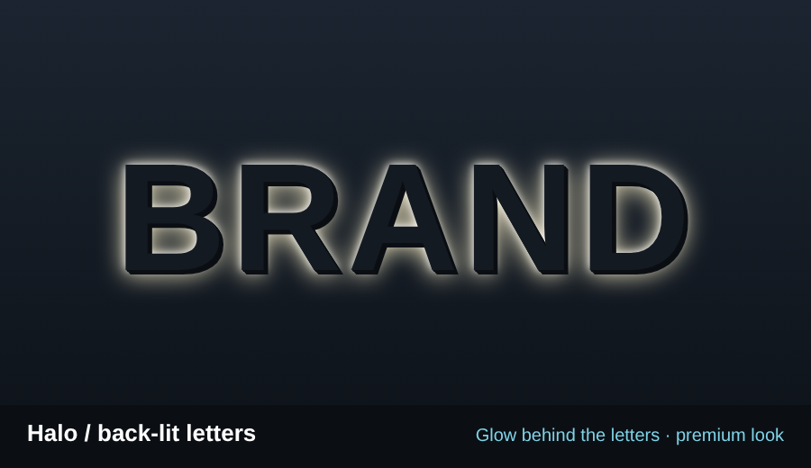 Halo-lit letters with glow on the wall behind