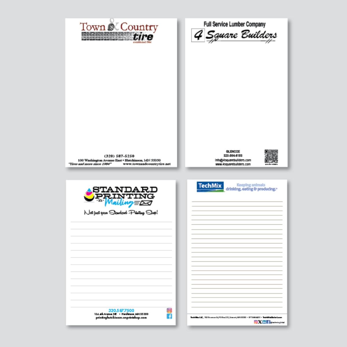4 options of printed notepads