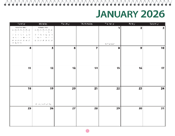 Spiral-Bound Calendar 2026 - 11x8.5