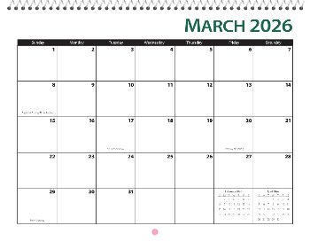 Spiral-Bound Calendar 2026 - 11x8.5