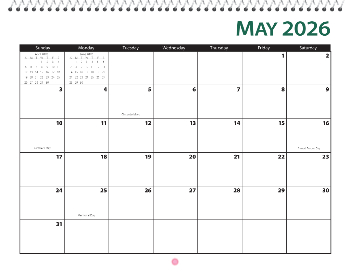 Spiral-Bound Calendar 2026 - 11x8.5