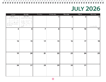 Spiral-Bound Calendar 2026 - 11x8.5