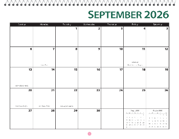 Spiral-Bound Calendar 2026 - 11x8.5