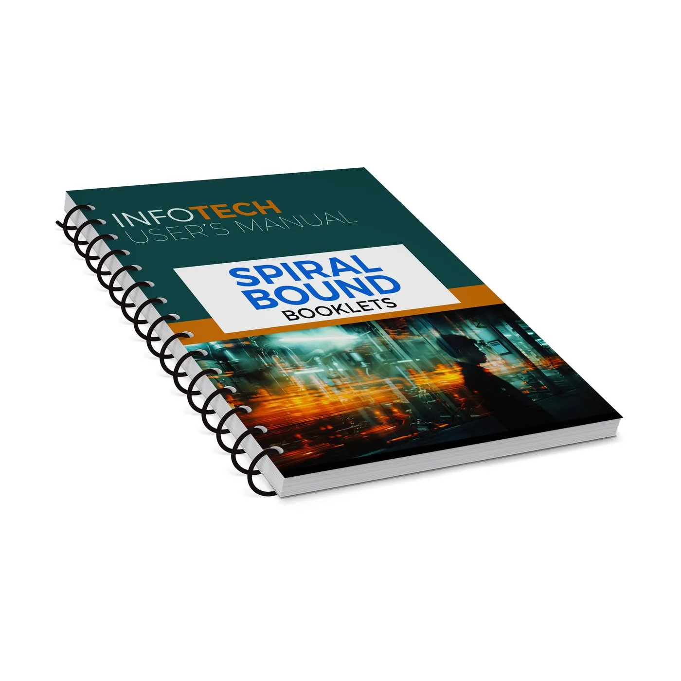 Spiral coil bound booklet with a black plastic coil binding