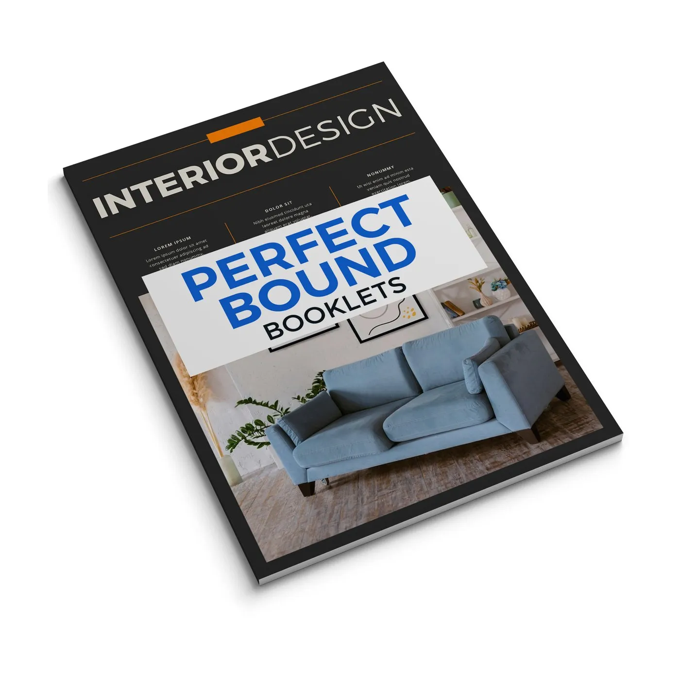 Perfect bound booklet with a square glued spine and full-color cover