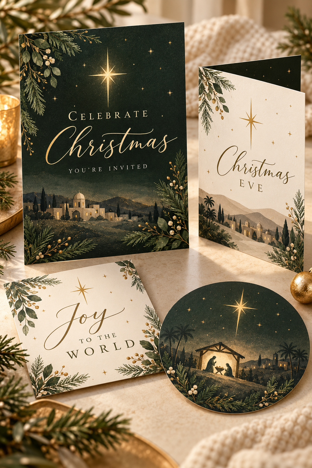 Flat, folded, square and round Christmas invitations
