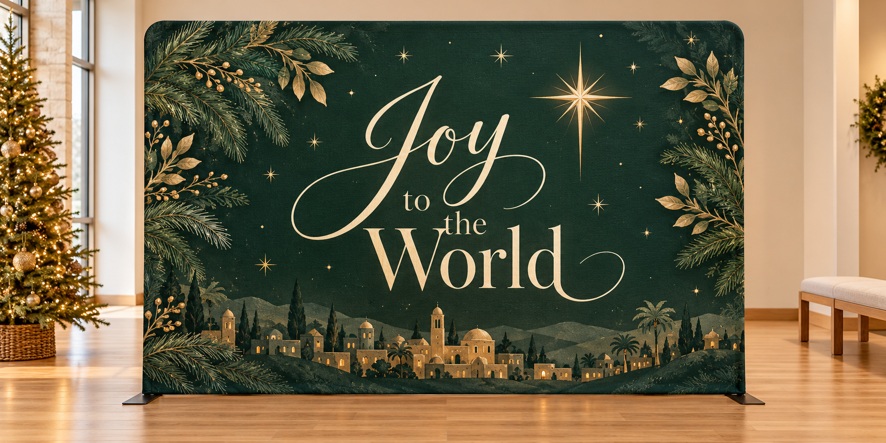 Joy to the World Christmas photo backdrop