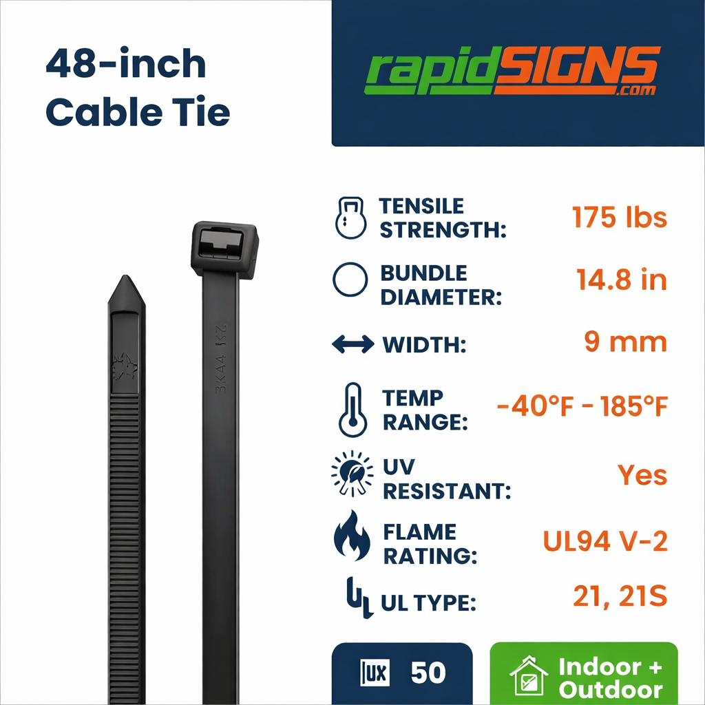 48-inch UV Resistant 175lb Black ZipTie 4