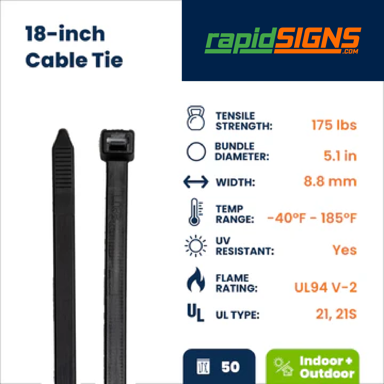 18inch UV Resistant 175lb Black ZipTie 4