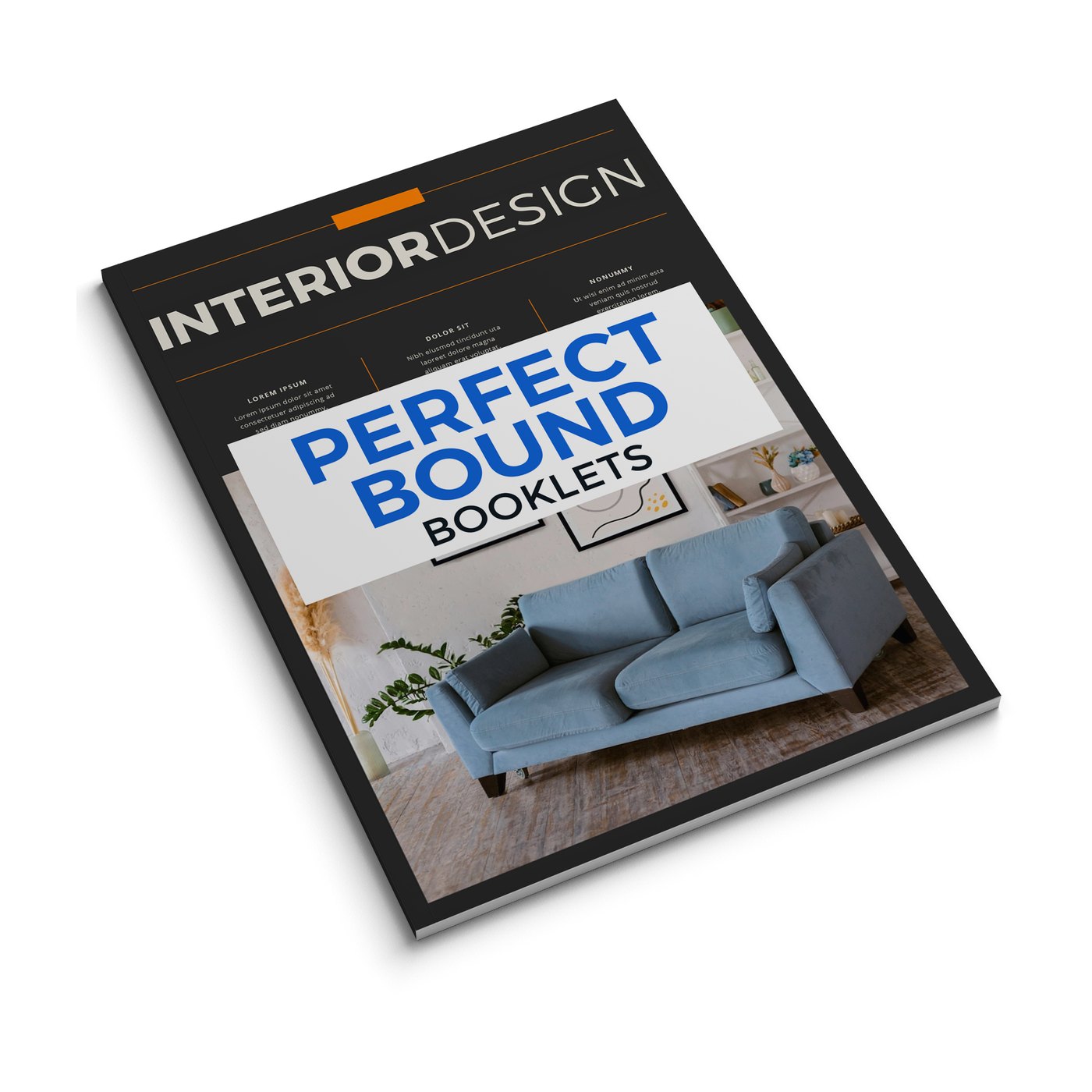 Perfect bound booklet with a square glued spine and full-color cover