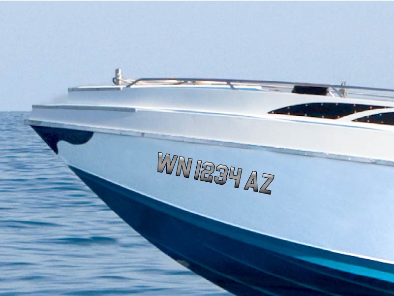 silver matte numbers on boat