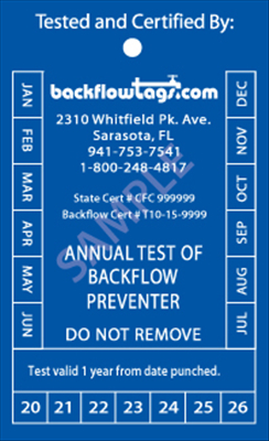 Backflow Tags - One Color sample
