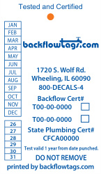 Backflow Tags 1 sided Style A  - Test New