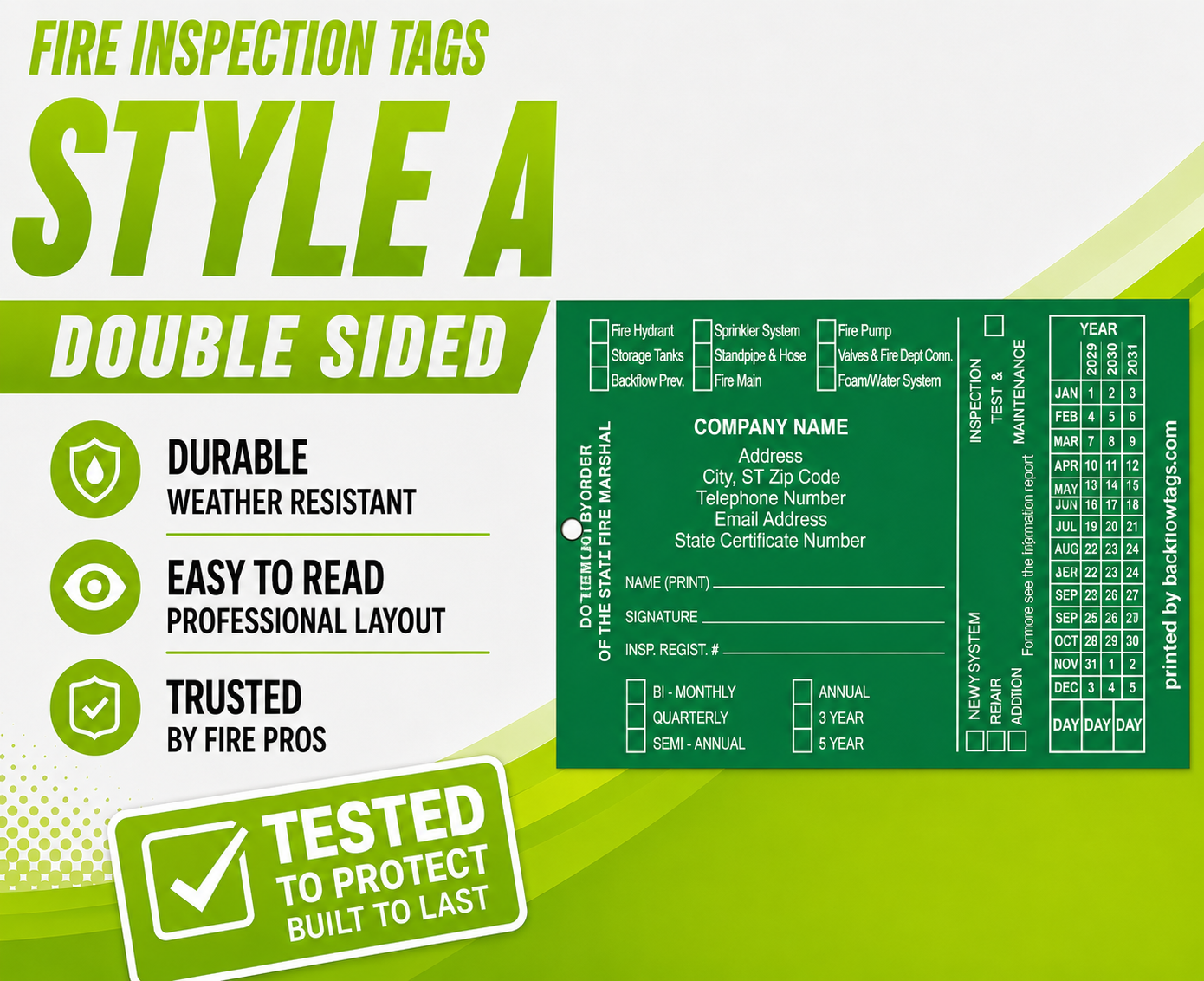 Fire Inspection Tags Double Sided Style A