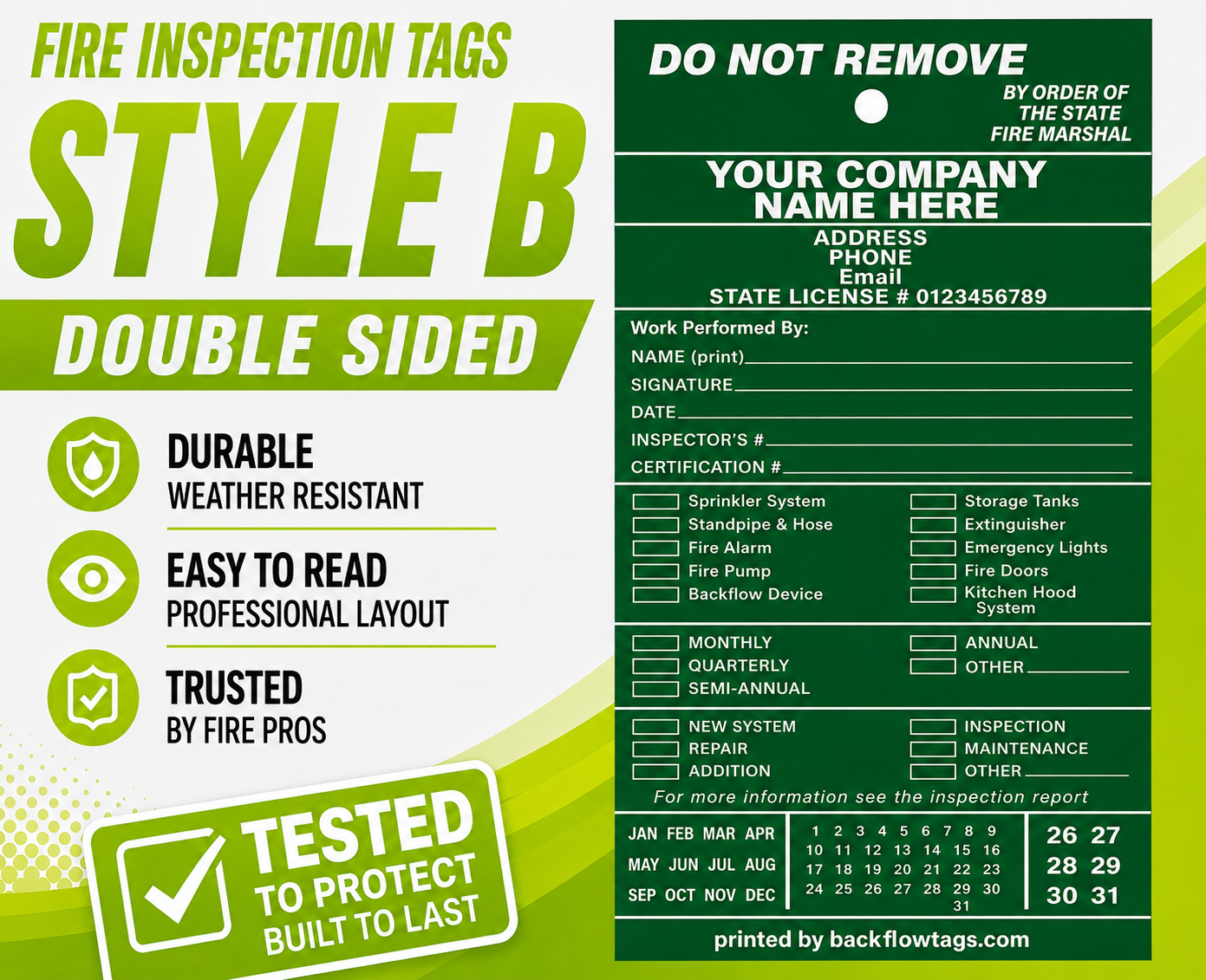 Fire Inspection Tags Double Sided Style B