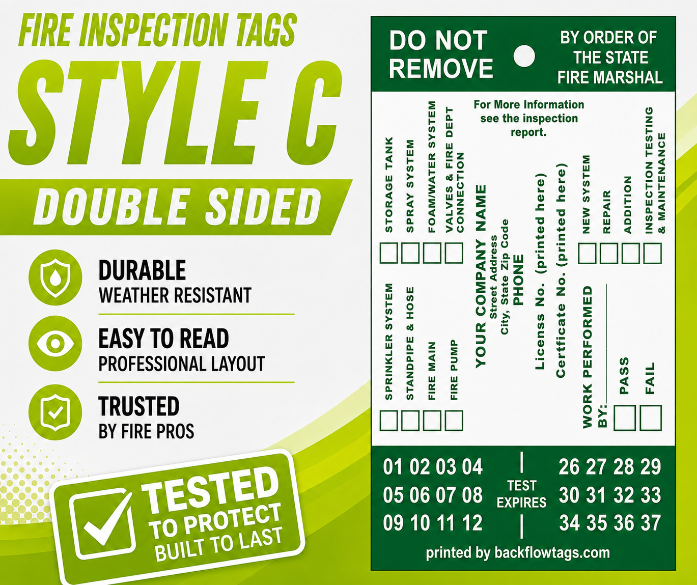 Fire Inspection Tags Double Sided Style C