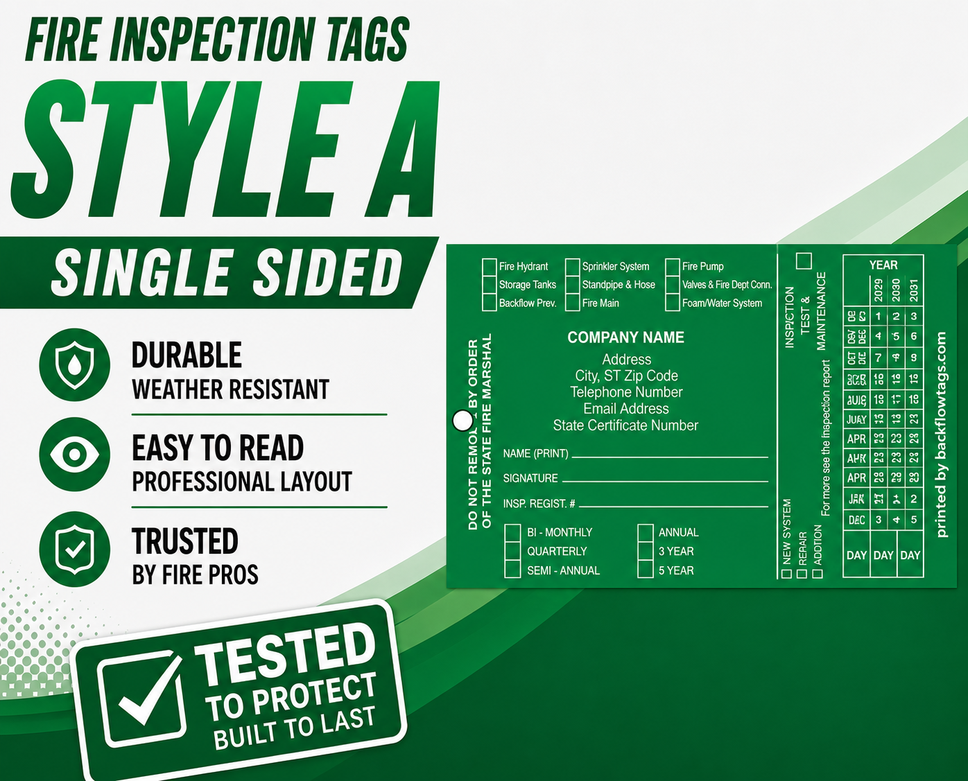Fire Inspection Tags Single Sided Style A