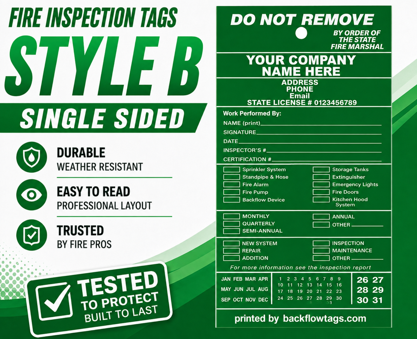 Fire Inspection Tags Single Sided Style B