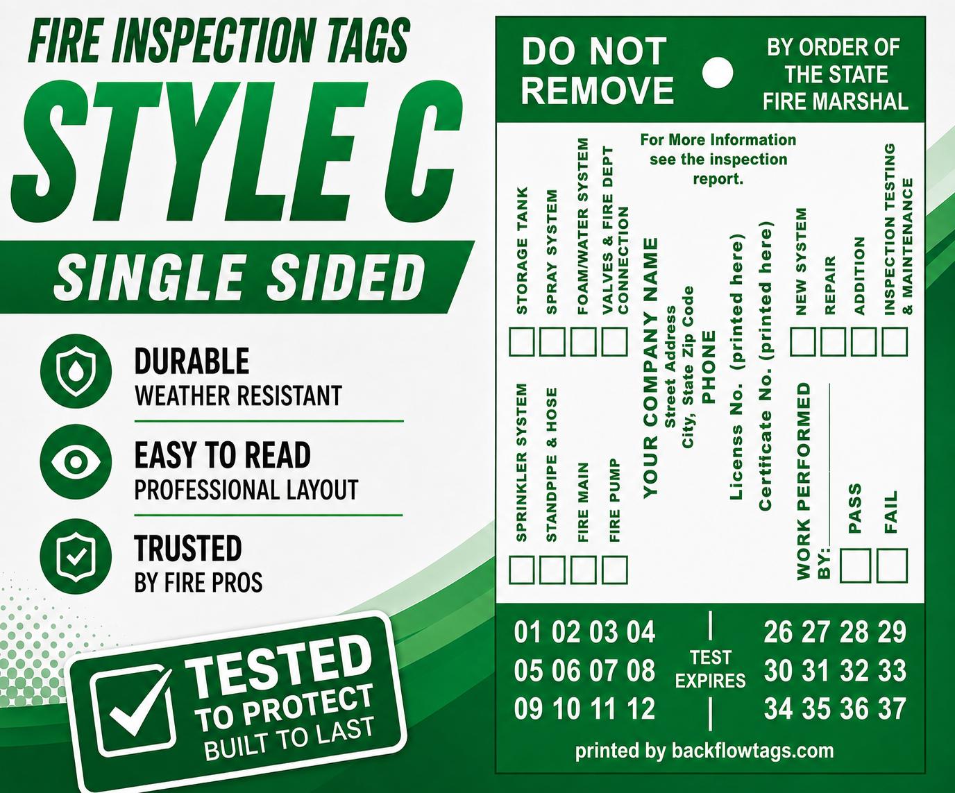 Fire Inspection Tags Single Sided Style C