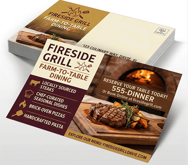 Postcard printing for restaurants — specials, delivery zones, and direct mail | TheFlyerLab