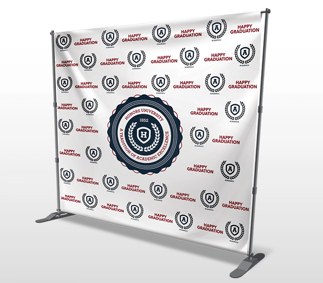Custom backdrop banner stand printing — step and repeat photo booth backdrops | TheFlyerLab