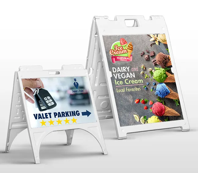 Sidewalk A-frame sign printing — full color double-sided signicade displays | TheFlyerLab