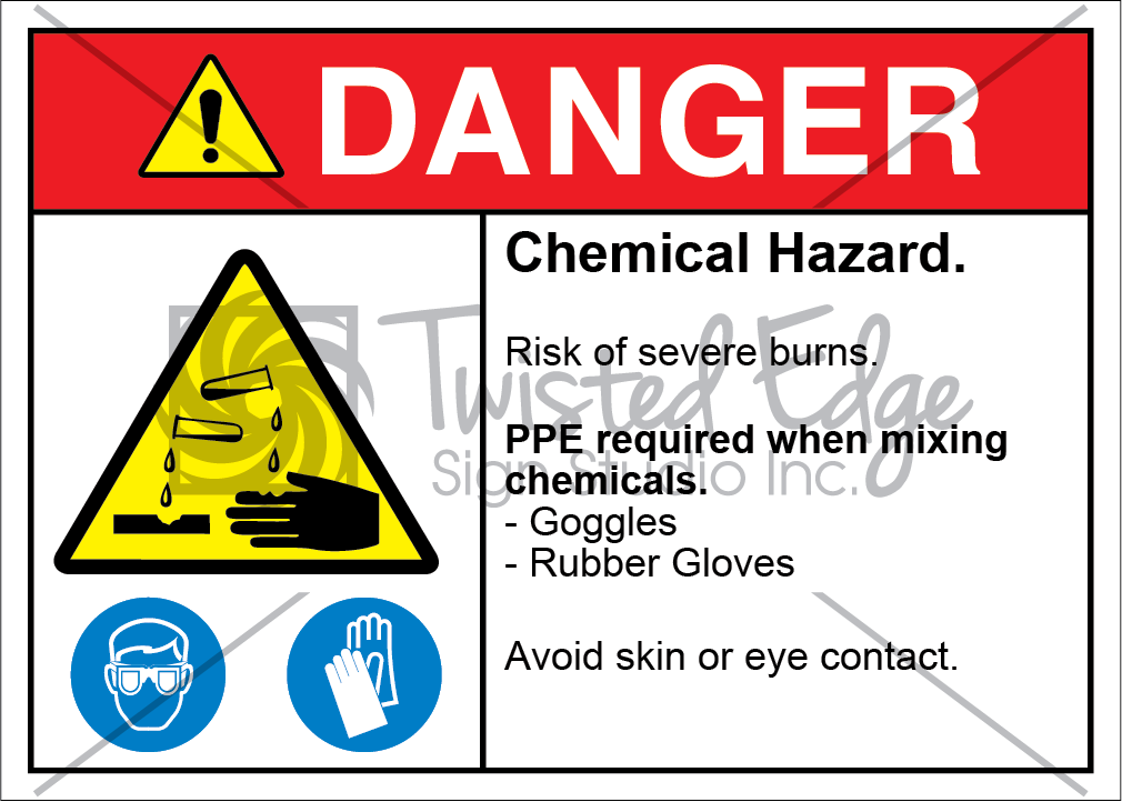 Chemical Hazard Goggles Rubber Gloves Safety Sign Danger Chemical Hazard Goggles Rubber Gloves