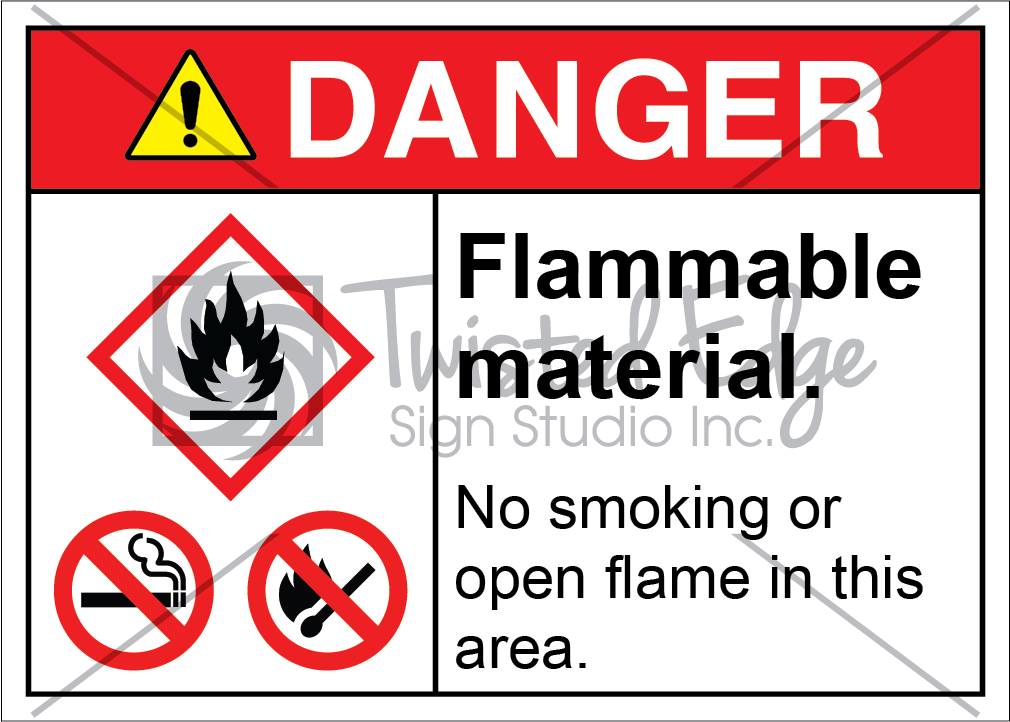 Flammable Material No Smoking Open Flame Safety Sign Danger Flammable Material No Smoking Open Flame