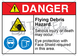 Safety Sign Danger Flying Debris Hazard Eye Protection Face Shield Required