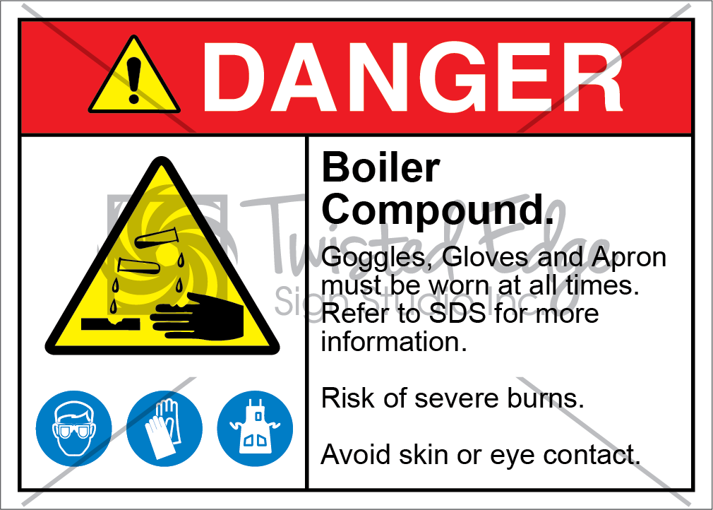 Boiler Compound Goggles Gloves Apron Safety Sign Danger Boiler Compound Goggles Gloves Apron