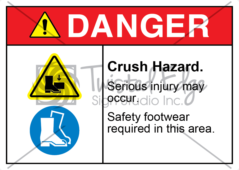 Crush Hazard Safety Footwear Required Safety Sign Danger Crush Hazard Safety Footwear Required