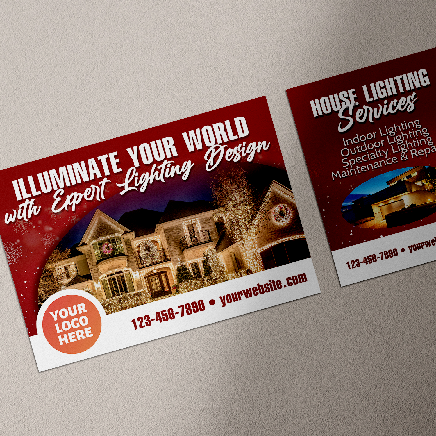 Two postcards on a table covered by a shadow