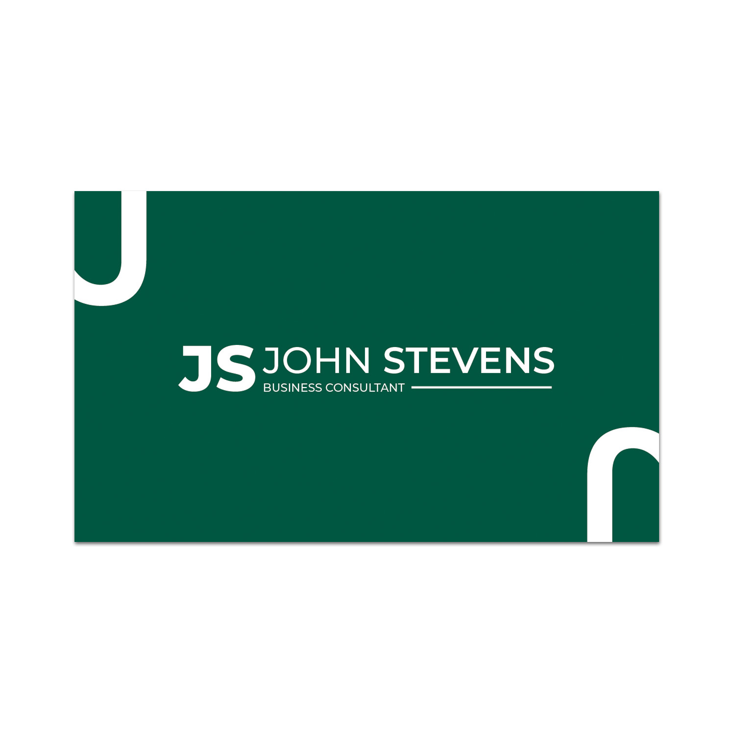 A green business card on a white background