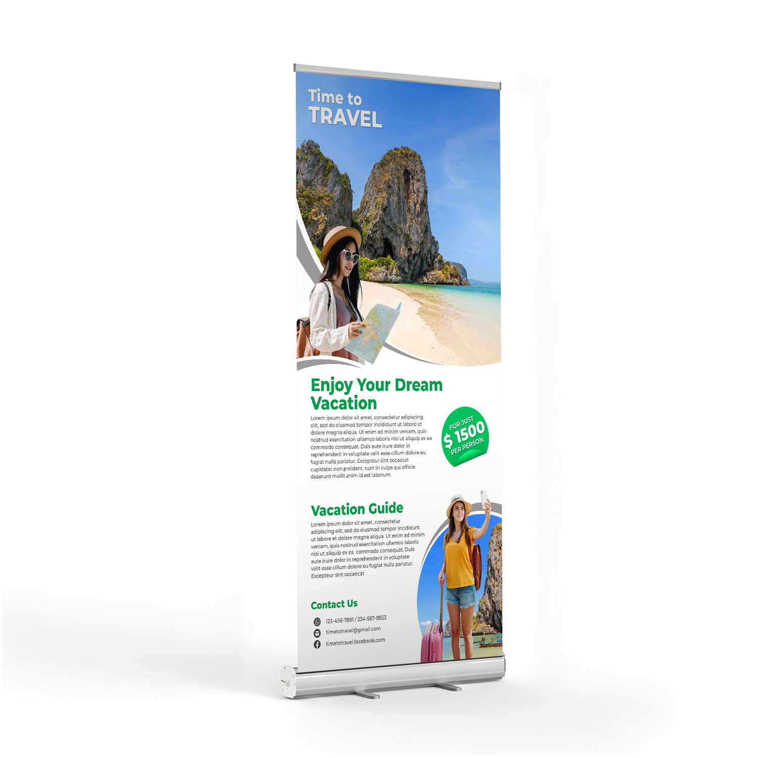 Standard retractable banner with fast turnaround time on a white background