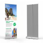 Front and back view of a standard retractable banner